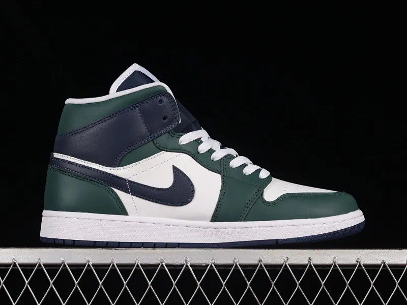 All categories Air Jordan Jordan series basketball shoes Air Jordan 1 Mid G version pure original Air Jordan 1 Mid AJ1 Joe 1 blue and green color matching Zhongbang basketball shoes DZ5326-300